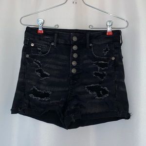 American Eagle high-waisted distressed black jean shorts